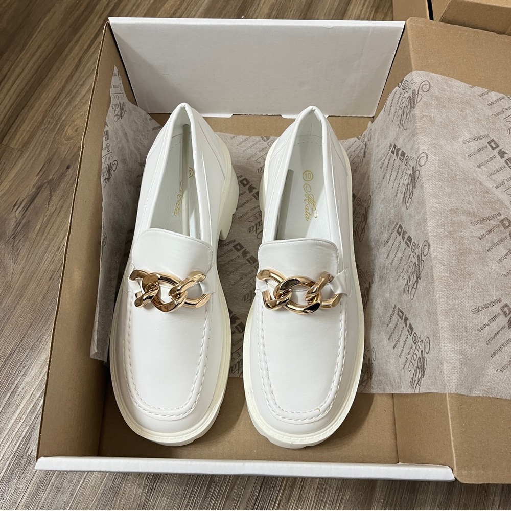 White Lug Loafer with Gold Chain
